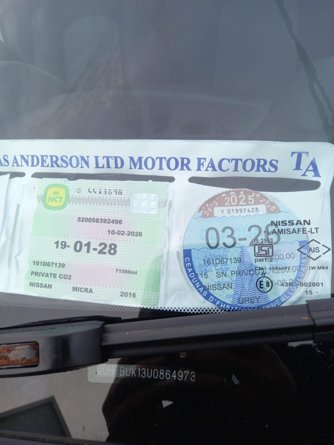 Nissan Micra 2016 NCT 2028
